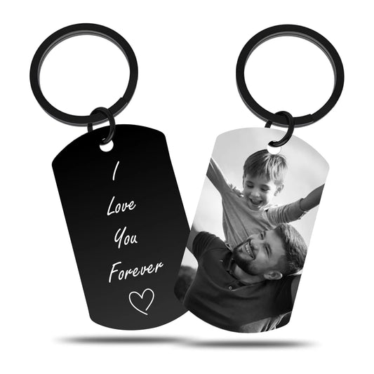 Keychain with image engraving and text engraving on back, Adornmoda