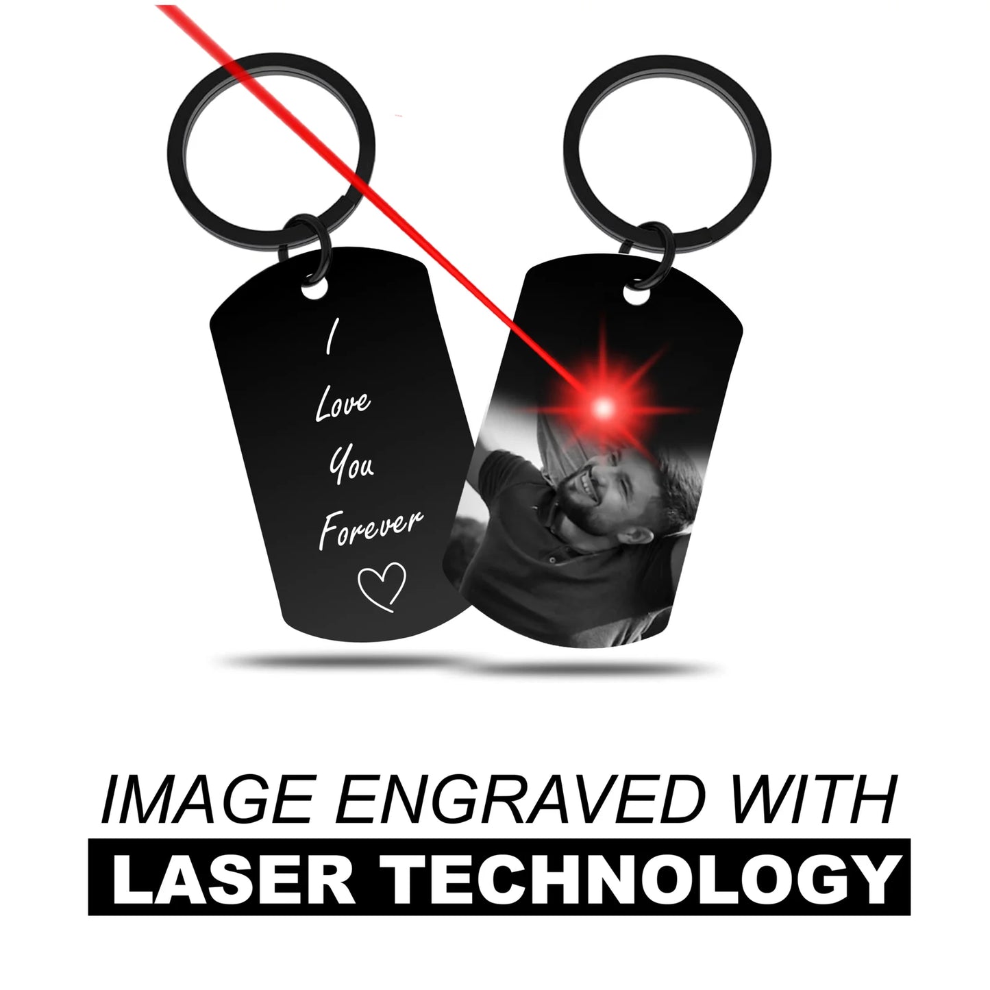 Keychain with image engraving and text engraving on back, Adornmoda