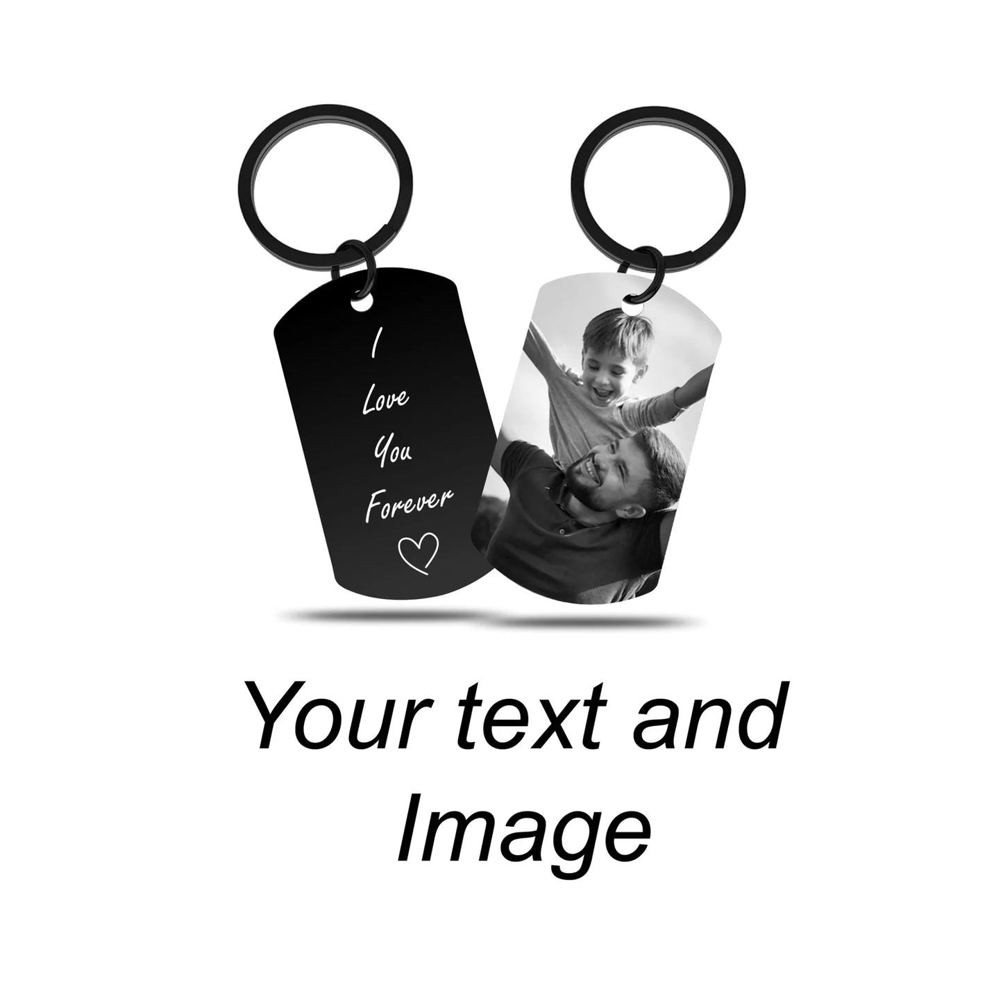 Keychain with image engraving and text engraving on back, Adornmoda